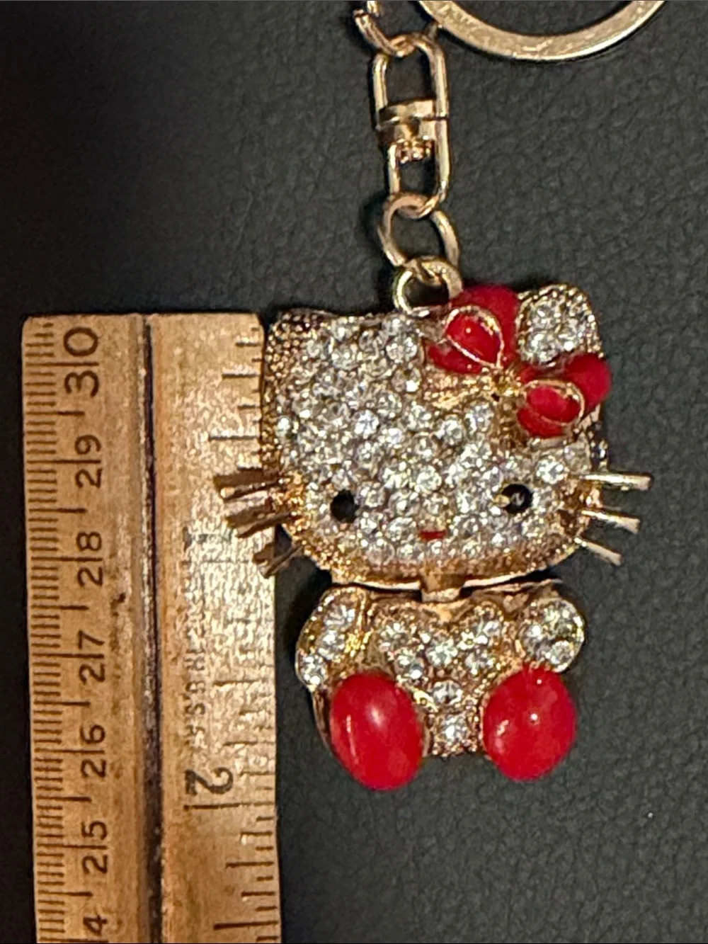 New Rhinestone Gold-tone Red Bow and Shoes Cat Kitty Keychain Charm